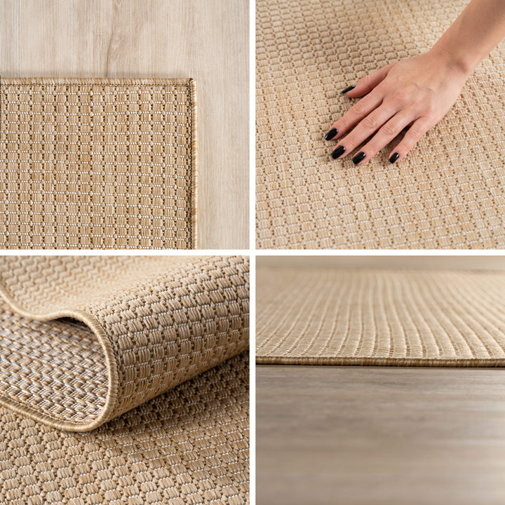 SIMPEX Outdoor Teppich Beige Balkon Terrasse Garten Wetterfest UV-beständig Teppich Einfarbig Flachgewebe Pflegeleicht Robust Modern