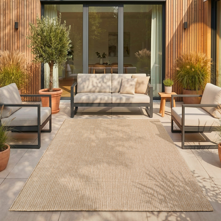 SIMPEX Outdoor Teppich Beige Balkon Terrasse Garten Wetterfest UV-beständig Teppich Einfarbig Flachgewebe Pflegeleicht Robust Modern