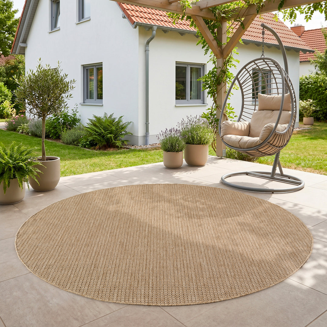 SIMPEX Outdoor Teppich Beige Balkon Terrasse Garten Wetterfest UV-beständig Teppich Einfarbig Flachgewebe Pflegeleicht Robust Modern