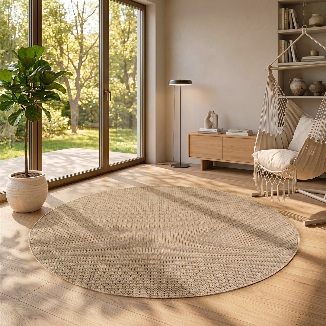 SIMPEX Outdoor Teppich Beige Balkon Terrasse Garten Wetterfest UV-beständig Teppich Einfarbig Flachgewebe Pflegeleicht Robust Modern