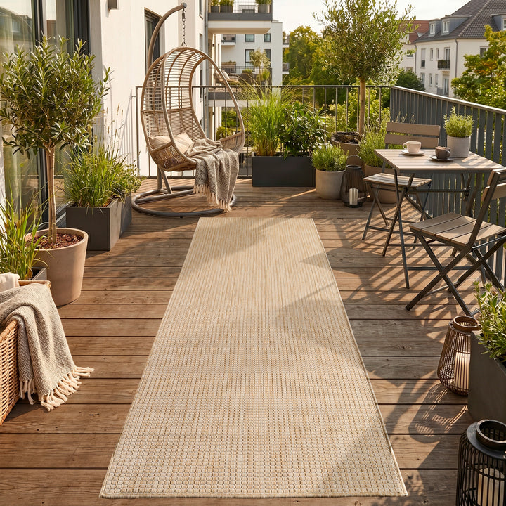 SIMPEX Outdoor Teppich Beige Balkon Terrasse Garten Wetterfest UV-beständig Teppich Einfarbig Flachgewebe Pflegeleicht Robust Modern