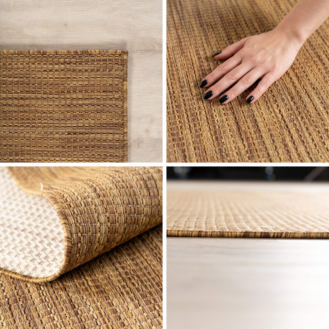 SIMPEX Outdoor Teppich Beige Balkon Terrasse Garten Wetterfest UV-beständig Teppich Einfarbig Flachgewebe Pflegeleicht Robust Modern