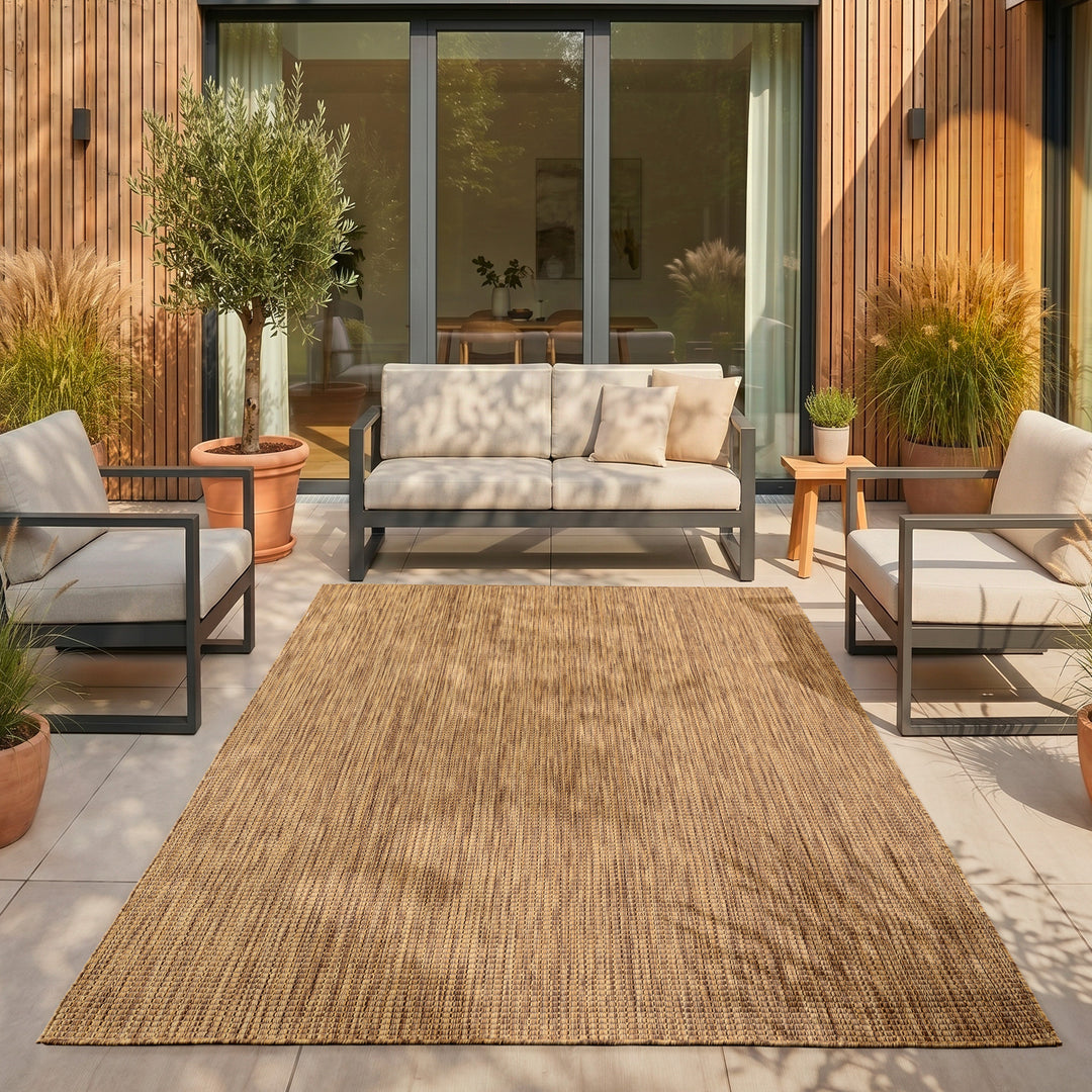 SIMPEX Outdoor Teppich Beige Balkon Terrasse Garten Wetterfest UV-beständig Teppich Einfarbig Flachgewebe Pflegeleicht Robust Modern