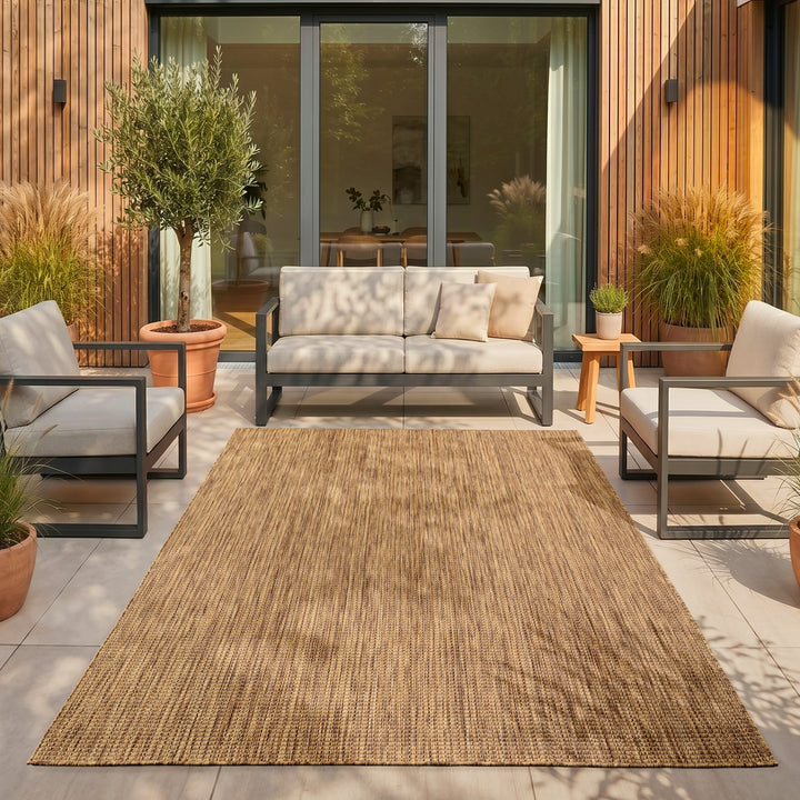 SIMPEX Outdoor Teppich Beige Balkon Terrasse Garten Wetterfest UV-beständig Teppich Einfarbig Flachgewebe Pflegeleicht Robust Modern
