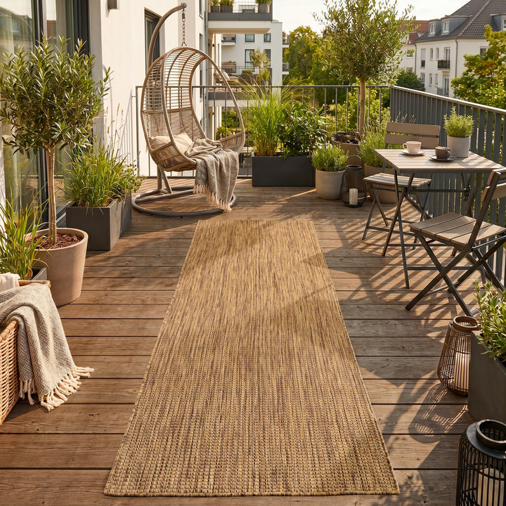SIMPEX Outdoor Teppich Beige Balkon Terrasse Garten Wetterfest UV-beständig Teppich Einfarbig Flachgewebe Pflegeleicht Robust Modern