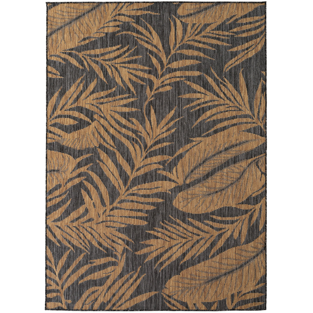 SIMPEX Outdoor Teppich Schwarz Natur Jute Optik Balkon Terrasse Garten Wetterfest UV-beständig Groß Palmblatt Flachgewebe Pflegeleicht Robust Modern