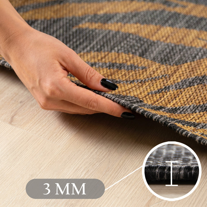 SIMPEX Outdoor Teppich Schwarz Natur Jute Optik Balkon Terrasse Garten Wetterfest UV-beständig Groß Palmblatt Flachgewebe Pflegeleicht Robust Modern