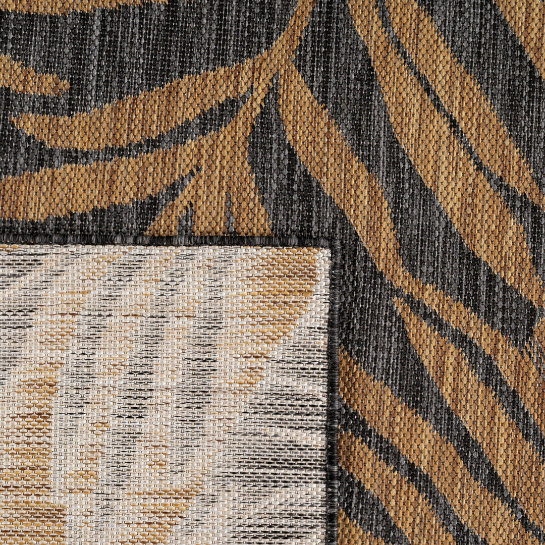 SIMPEX Outdoor Teppich Schwarz Natur Jute Optik Balkon Terrasse Garten Wetterfest UV-beständig Groß Palmblatt Flachgewebe Pflegeleicht Robust Modern