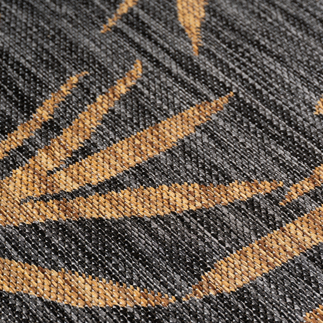 SIMPEX Outdoor Teppich Schwarz Natur Jute Optik Balkon Terrasse Garten Wetterfest UV-beständig Groß Palmblatt Flachgewebe Pflegeleicht Robust Modern