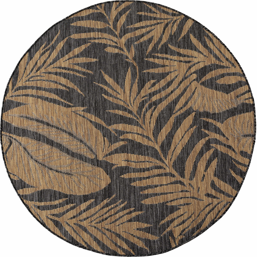 SIMPEX Outdoor Teppich Schwarz Natur Jute Optik Balkon Terrasse Garten Wetterfest UV-beständig Groß Palmblatt Flachgewebe Pflegeleicht Robust Modern