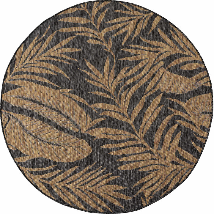 SIMPEX Outdoor Teppich Schwarz Natur Jute Optik Balkon Terrasse Garten Wetterfest UV-beständig Groß Palmblatt Flachgewebe Pflegeleicht Robust Modern