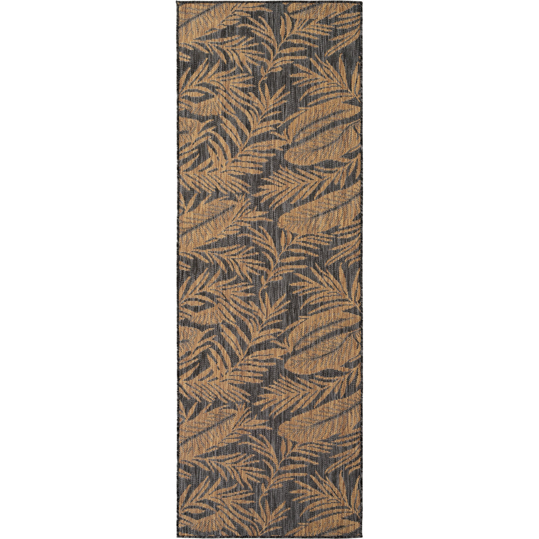 SIMPEX Outdoor Teppich Schwarz Natur Jute Optik Balkon Terrasse Garten Wetterfest UV-beständig Groß Palmblatt Flachgewebe Pflegeleicht Robust Modern
