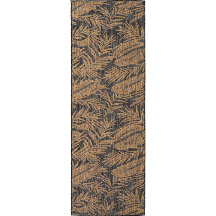 SIMPEX Outdoor Teppich Schwarz Natur Jute Optik Balkon Terrasse Garten Wetterfest UV-beständig Groß Palmblatt Flachgewebe Pflegeleicht Robust Modern