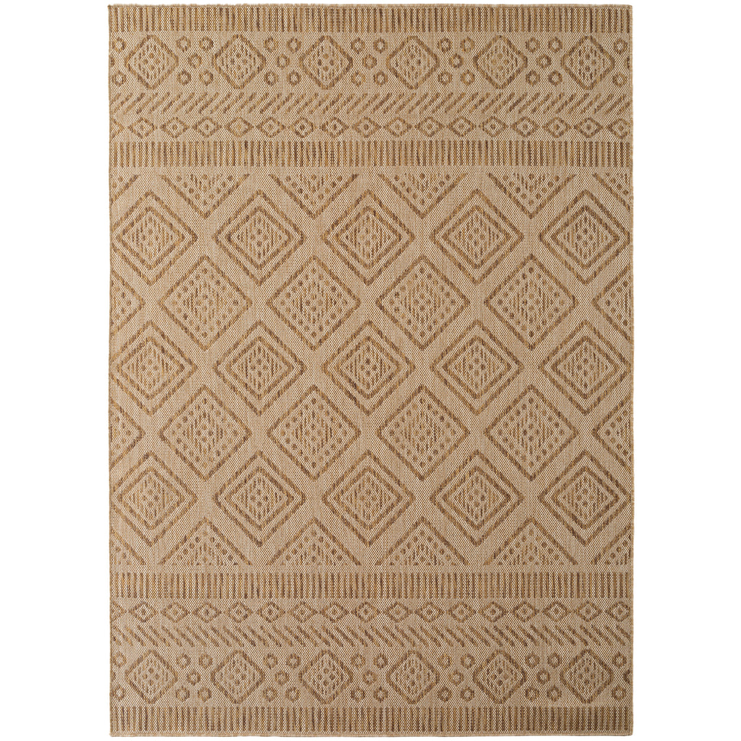 SIMPEX Outdoor Teppich Beige Jute Optik Balkon Terrasse Garten Wetterfest UV-beständig Groß Rauten Design Flachgewebe Pflegeleicht Robust Modern