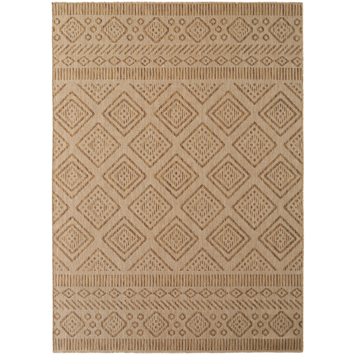 SIMPEX Outdoor Teppich Beige Jute Optik Balkon Terrasse Garten Wetterfest UV-beständig Groß Rauten Design Flachgewebe Pflegeleicht Robust Modern
