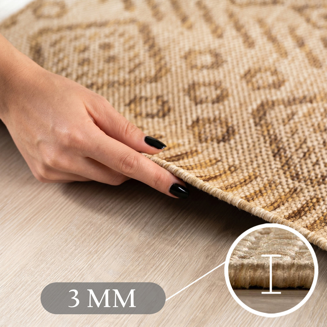 SIMPEX Outdoor Teppich Beige Jute Optik Balkon Terrasse Garten Wetterfest UV-beständig Groß Rauten Design Flachgewebe Pflegeleicht Robust Modern