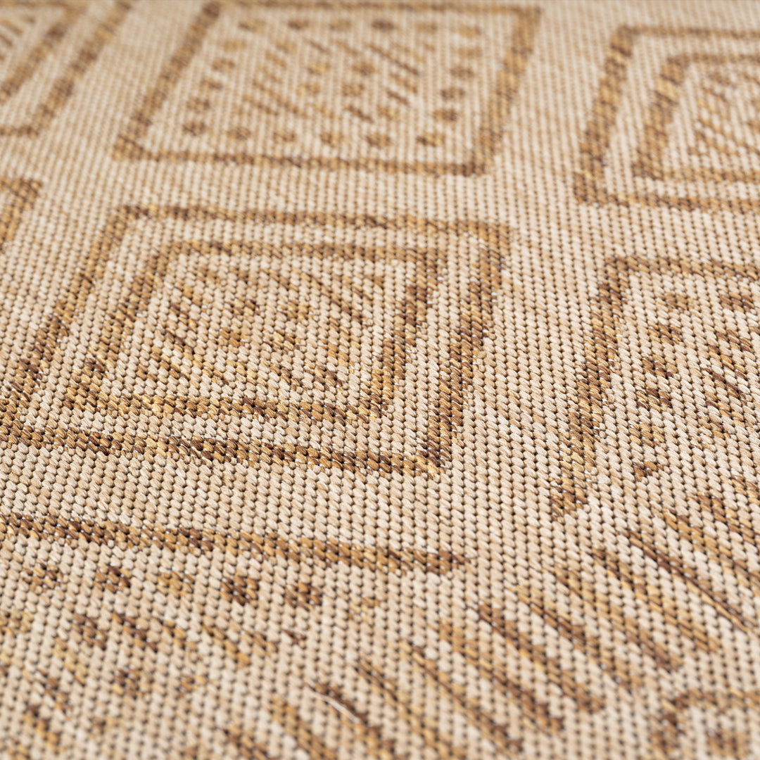 SIMPEX Outdoor Teppich Beige Jute Optik Balkon Terrasse Garten Wetterfest UV-beständig Groß Rauten Design Flachgewebe Pflegeleicht Robust Modern
