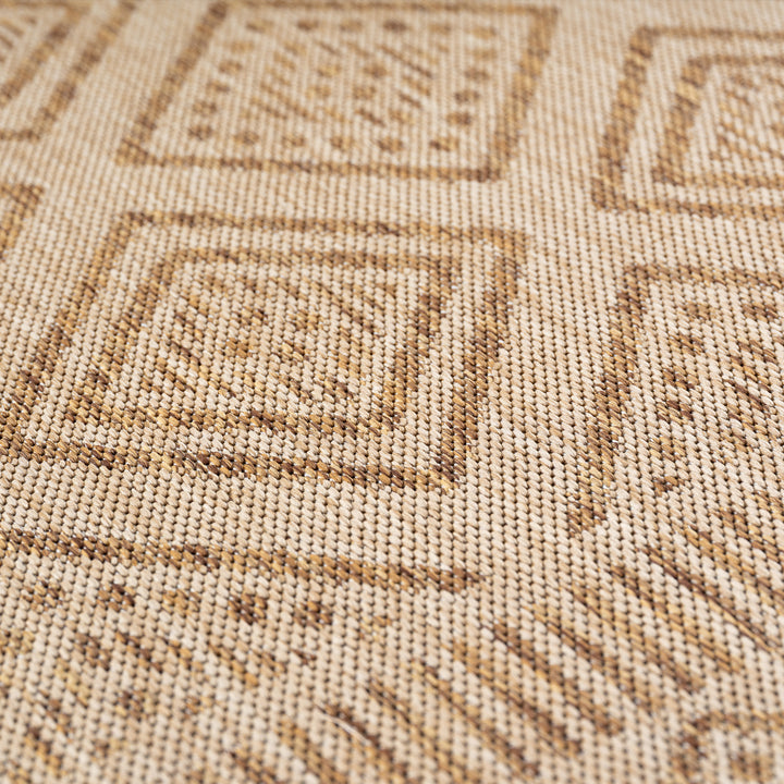 SIMPEX Outdoor Teppich Beige Jute Optik Balkon Terrasse Garten Wetterfest UV-beständig Groß Rauten Design Flachgewebe Pflegeleicht Robust Modern