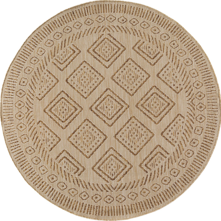 SIMPEX Outdoor Teppich Beige Jute Optik Balkon Terrasse Garten Wetterfest UV-beständig Groß Rauten Design Flachgewebe Pflegeleicht Robust Modern