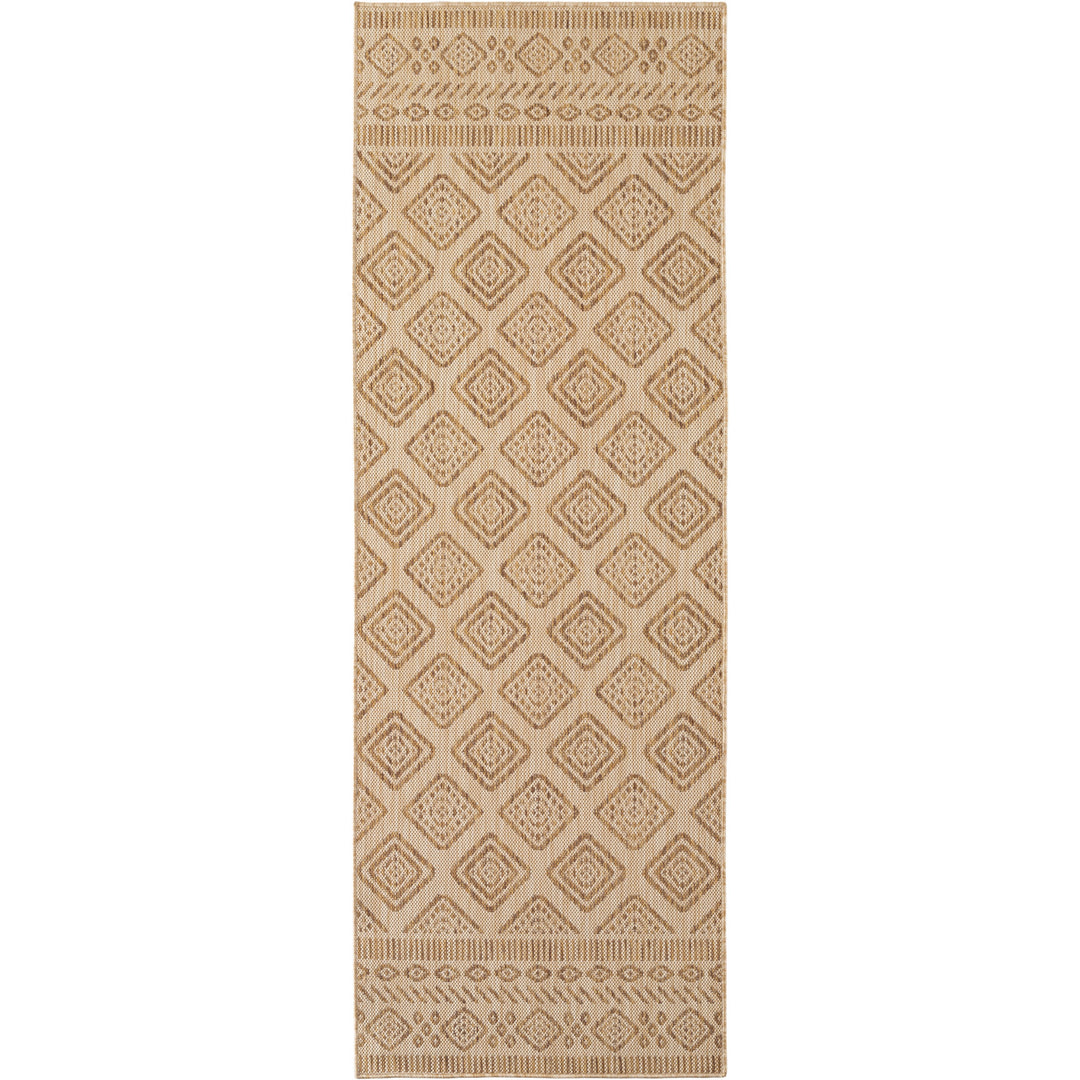 SIMPEX Outdoor Teppich Beige Jute Optik Balkon Terrasse Garten Wetterfest UV-beständig Groß Rauten Design Flachgewebe Pflegeleicht Robust Modern