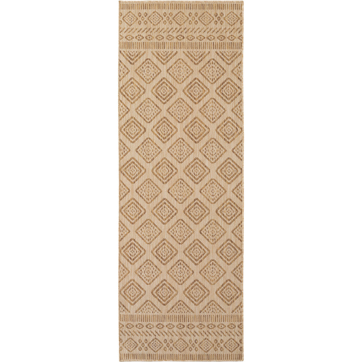 SIMPEX Outdoor Teppich Beige Jute Optik Balkon Terrasse Garten Wetterfest UV-beständig Groß Rauten Design Flachgewebe Pflegeleicht Robust Modern