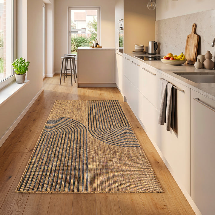 SIMPEX Outdoor Teppich Schwarz Natur Jute Optik Balkon Terrasse Garten Wetterfest UV-beständig Groß Boho Design Flachgewebe Pflegeleicht Robust Modern
