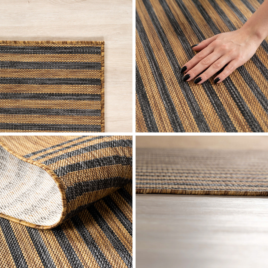 SIMPEX Outdoor Teppich Schwarz Natur Jute Optik Balkon Terrasse Garten Wetterfest UV-beständig Groß Boho Design Flachgewebe Pflegeleicht Robust Modern