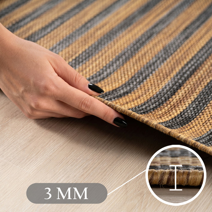 SIMPEX Outdoor Teppich Schwarz Natur Jute Optik Balkon Terrasse Garten Wetterfest UV-beständig Groß Boho Design Flachgewebe Pflegeleicht Robust Modern