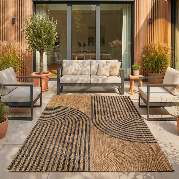 SIMPEX Outdoor Teppich Schwarz Natur Jute Optik Balkon Terrasse Garten Wetterfest UV-beständig Groß Boho Design Flachgewebe Pflegeleicht Robust Modern