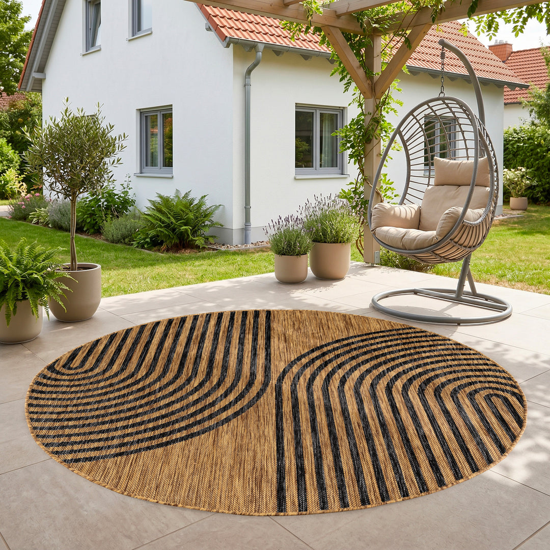SIMPEX Outdoor Teppich Schwarz Natur Jute Optik Balkon Terrasse Garten Wetterfest UV-beständig Groß Boho Design Flachgewebe Pflegeleicht Robust Modern