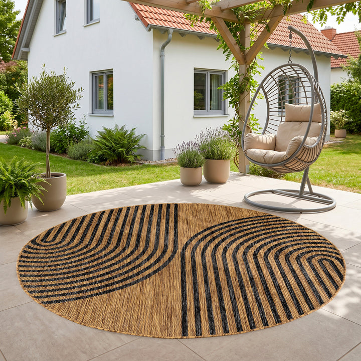 SIMPEX Outdoor Teppich Schwarz Natur Jute Optik Balkon Terrasse Garten Wetterfest UV-beständig Groß Boho Design Flachgewebe Pflegeleicht Robust Modern