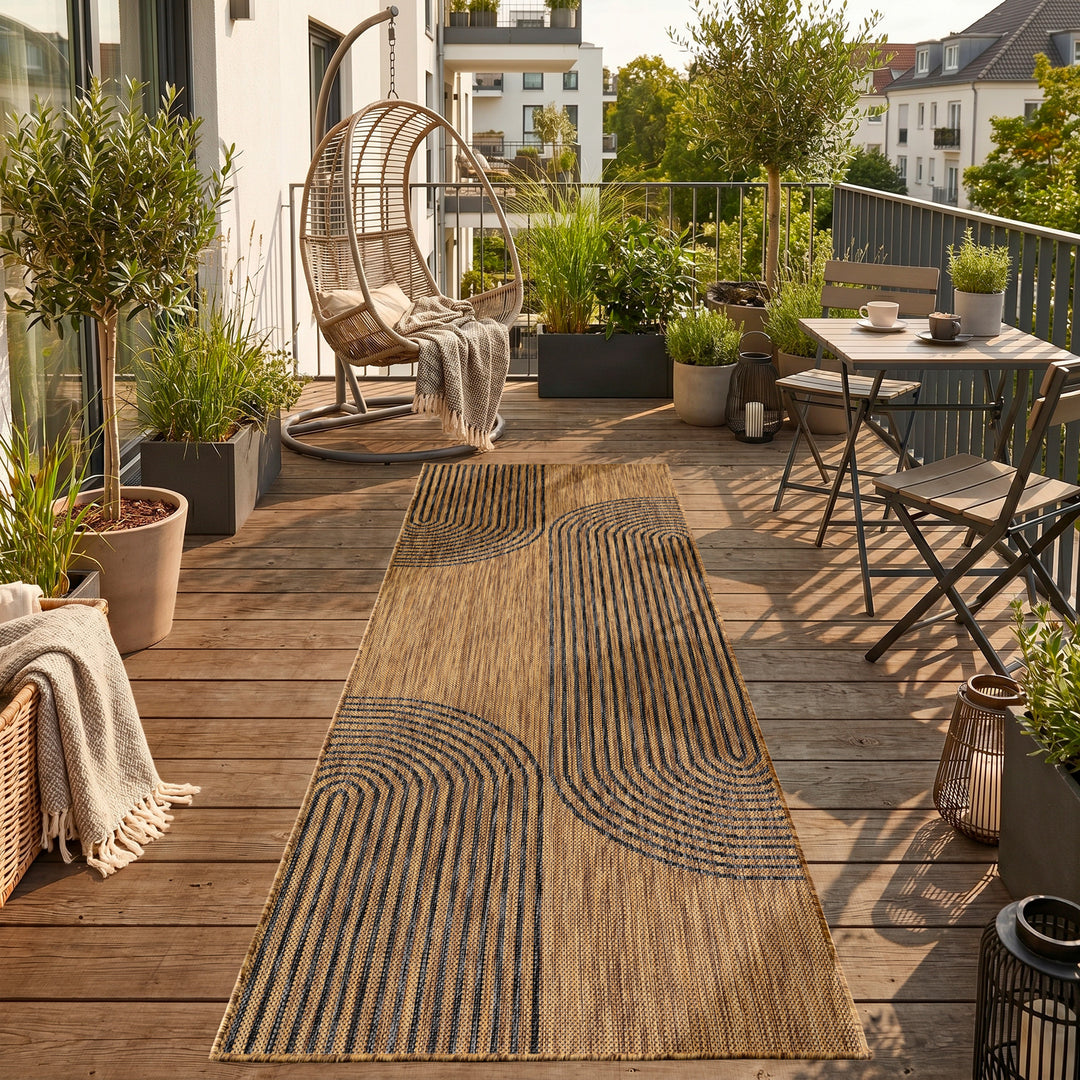 SIMPEX Outdoor Teppich Schwarz Natur Jute Optik Balkon Terrasse Garten Wetterfest UV-beständig Groß Boho Design Flachgewebe Pflegeleicht Robust Modern