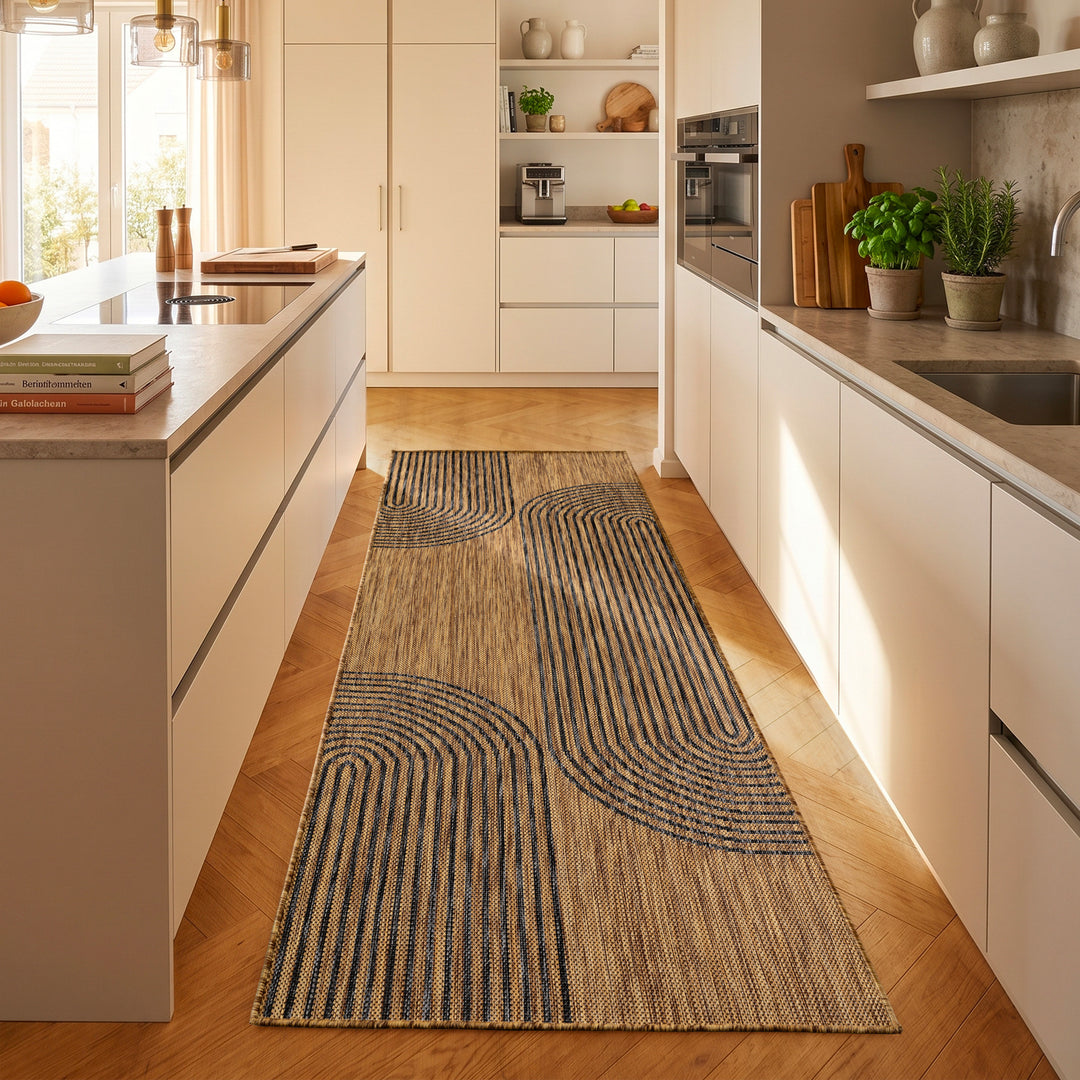 SIMPEX Outdoor Teppich Schwarz Natur Jute Optik Balkon Terrasse Garten Wetterfest UV-beständig Groß Boho Design Flachgewebe Pflegeleicht Robust Modern