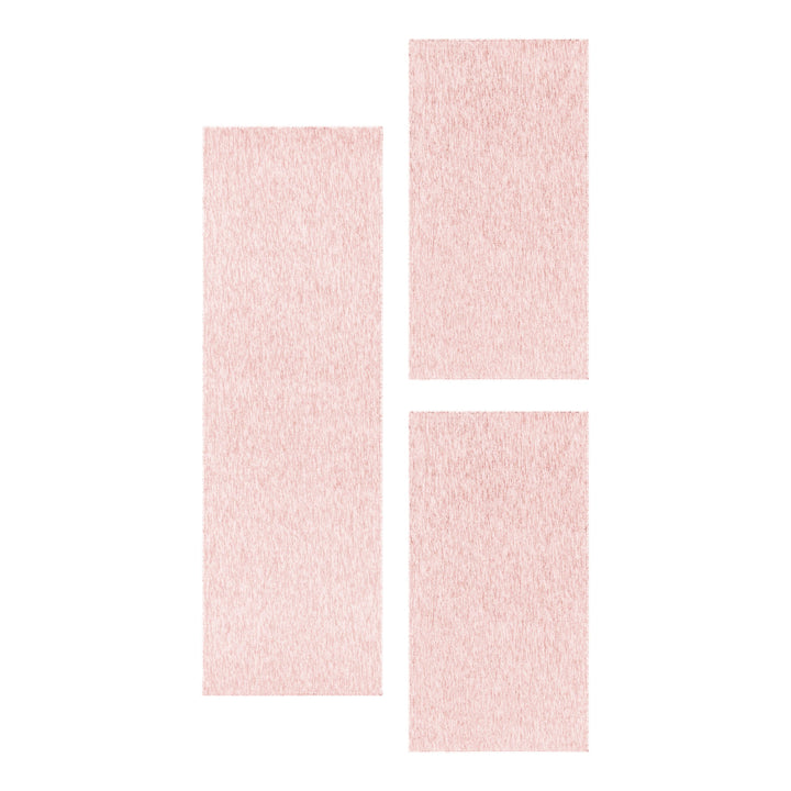 Teppich Läufer Set Schlafzimmer Kurzflor Bettumrandung 3 Teile Einfarbig Rose