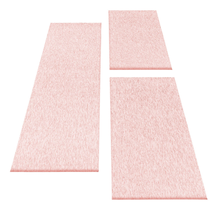 Teppich Läufer Set Schlafzimmer Kurzflor Bettumrandung 3 Teile Einfarbig Rose