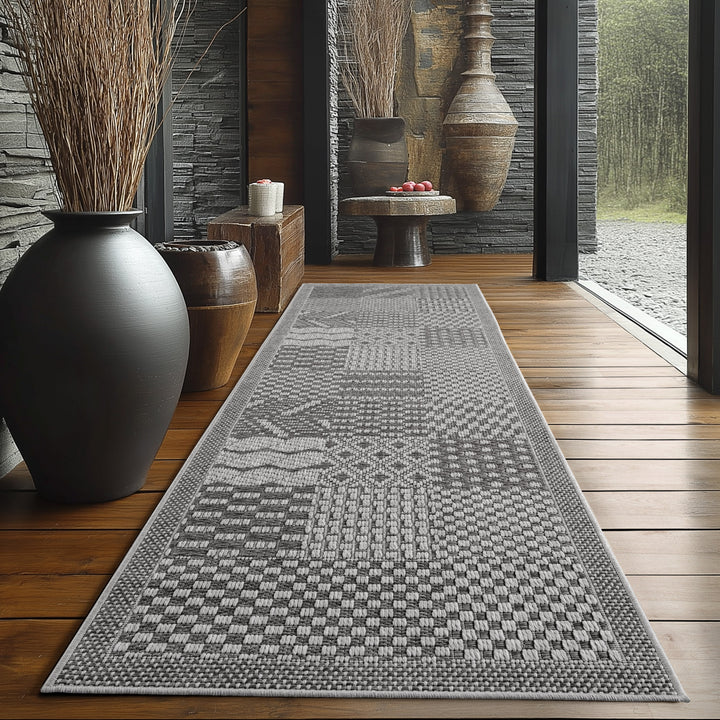 SIMPEX Indoor Outdoor Teppich Küche, Balkon, Wohnzimmer Einfarbig Boho Grau