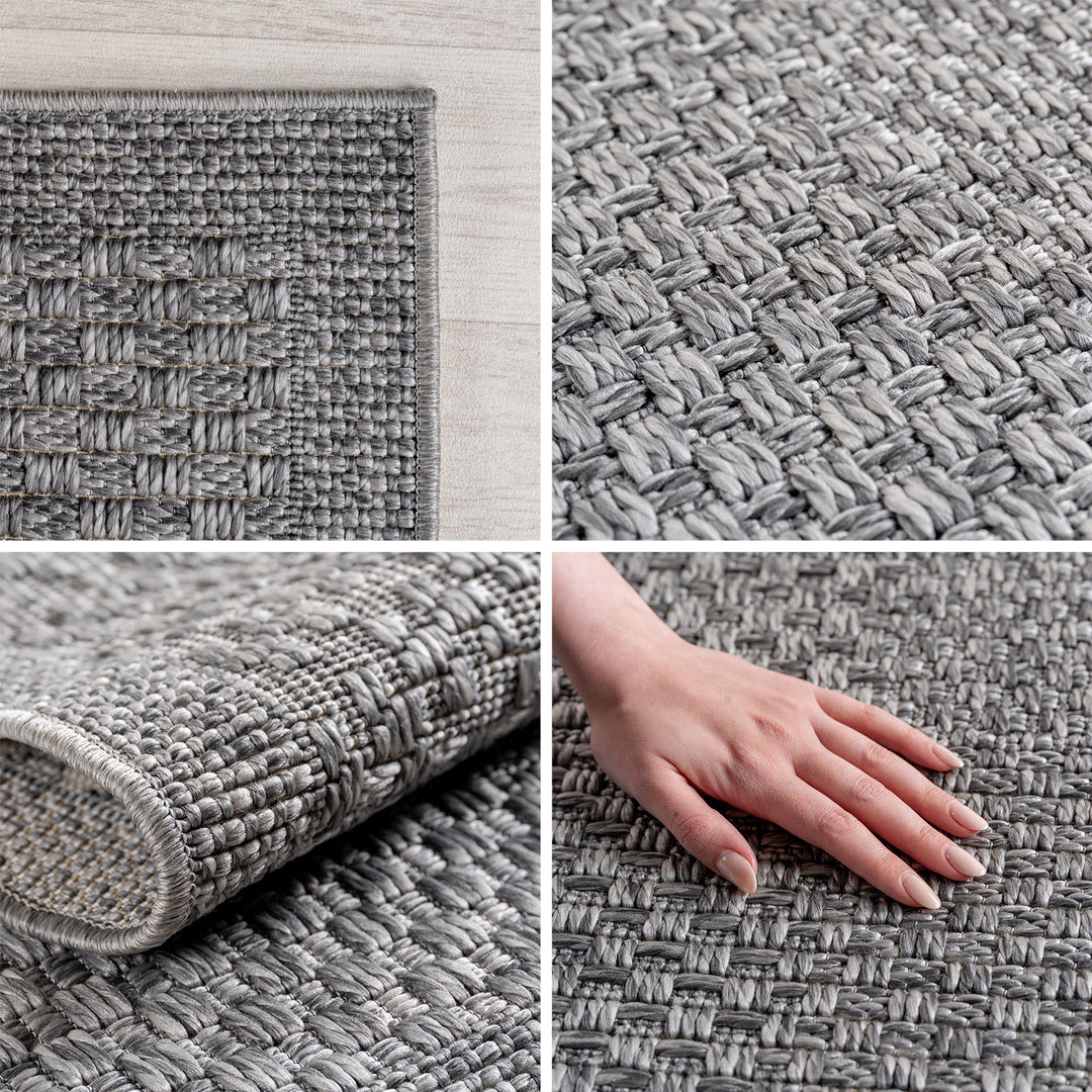 SIMPEX Indoor Outdoor Teppich Küche, Balkon, Wohnzimmer Einfarbig Boho Grau