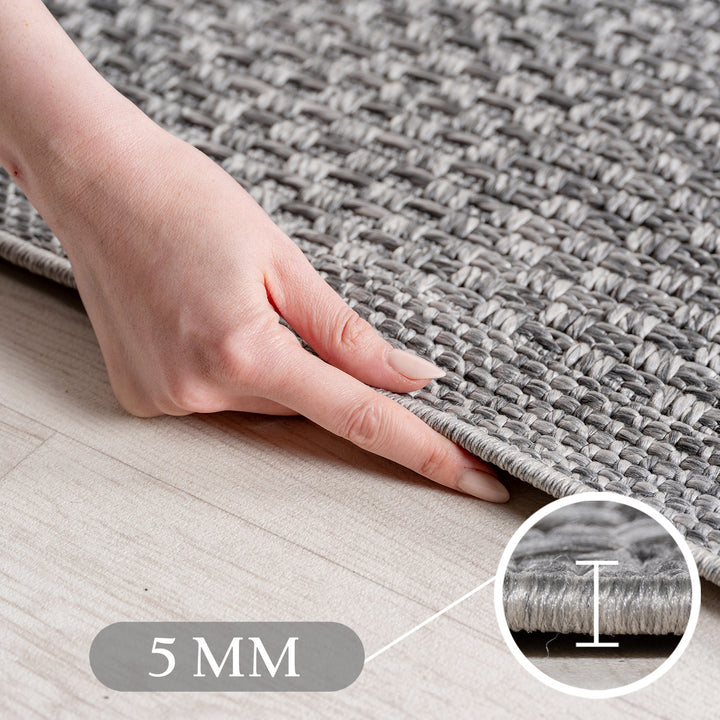 SIMPEX Indoor Outdoor Teppich Küche, Balkon, Wohnzimmer Einfarbig Boho Grau