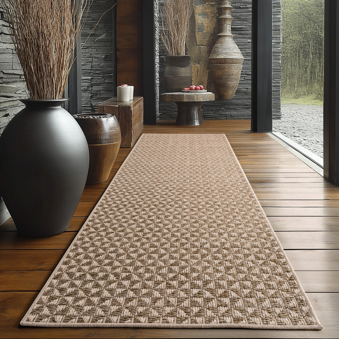 SIMPEX Indoor Outdoor Teppich Balkon, Küche, Wohnzimmer & Esszimmer Boho Beige