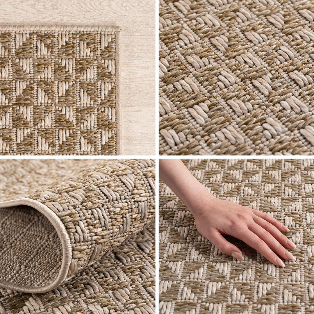 SIMPEX Indoor Outdoor Teppich Balkon, Küche, Wohnzimmer & Esszimmer Boho Beige
