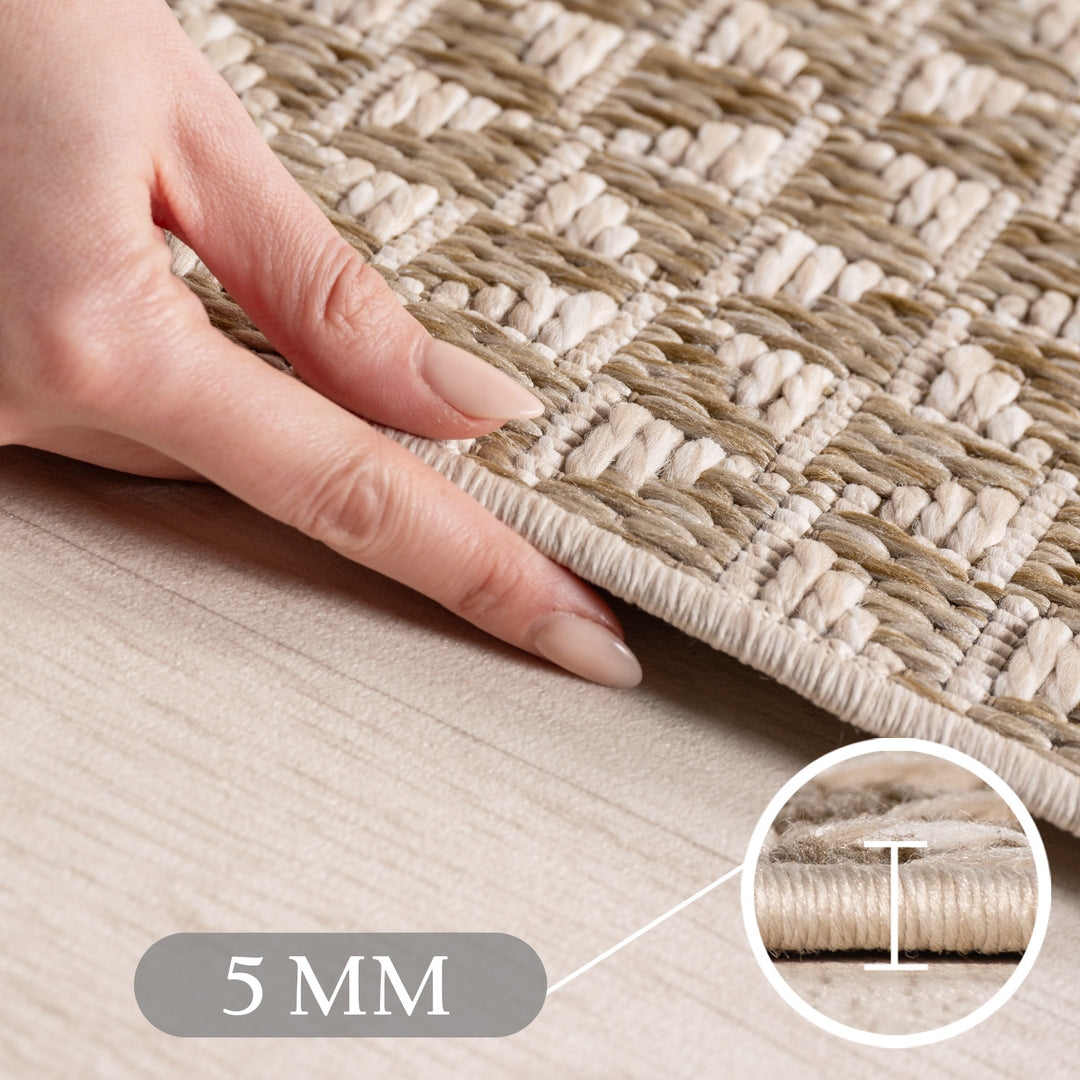 SIMPEX Indoor Outdoor Teppich Balkon, Küche, Wohnzimmer & Esszimmer Boho Beige