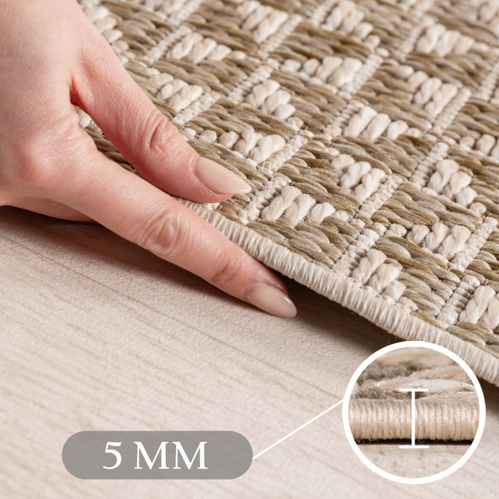 SIMPEX Indoor Outdoor Teppich Balkon, Küche, Wohnzimmer & Esszimmer Boho Beige