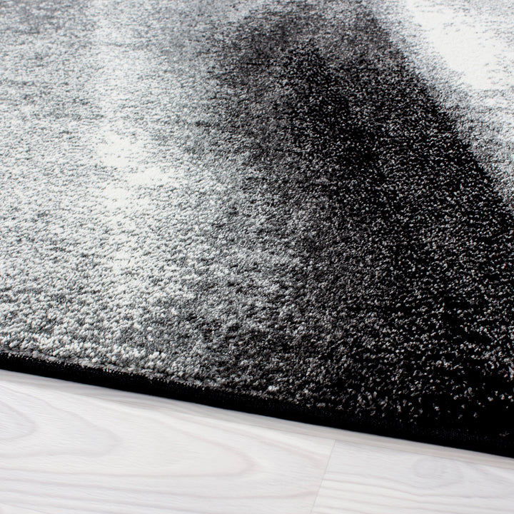Bettumrandung Teppich abstrakt Schatten Optik 3 teilig Läufer Set Schlafzimmer Flur Grau Schwarz Weiß meliert