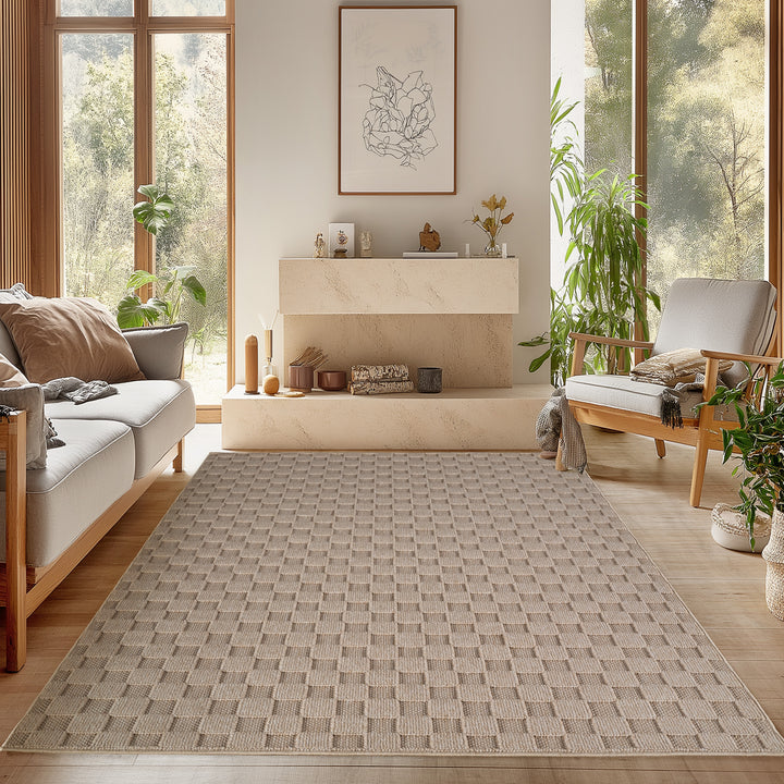 SIMPEX Teppich Karo Design Bouclé Schlingenflor Weich Schlafzimmer Wohnzimmer