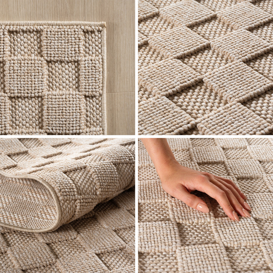 SIMPEX Teppich Karo Design Bouclé Schlingenflor Weich Schlafzimmer Wohnzimmer