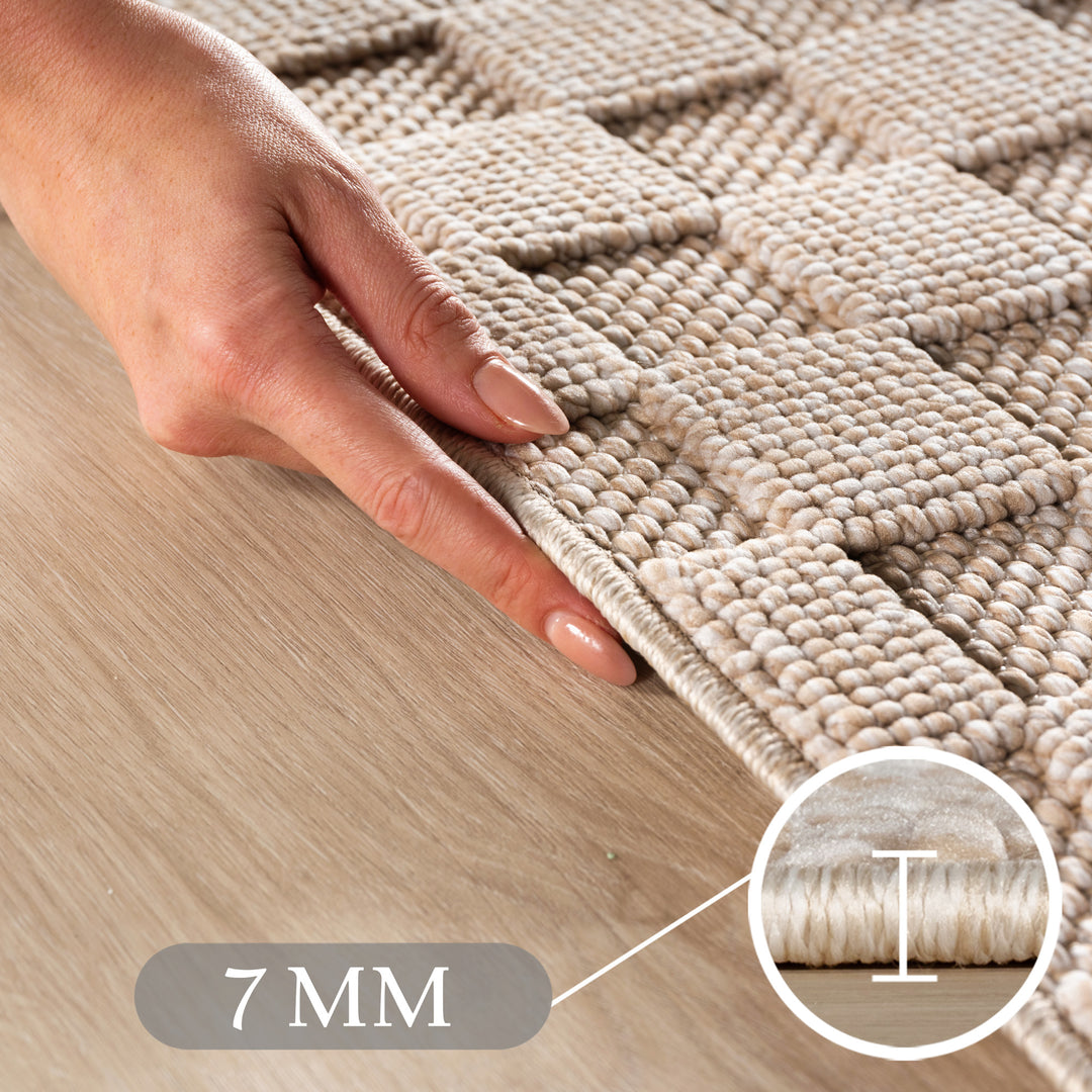 SIMPEX Teppich Karo Design Bouclé Schlingenflor Weich Schlafzimmer Wohnzimmer