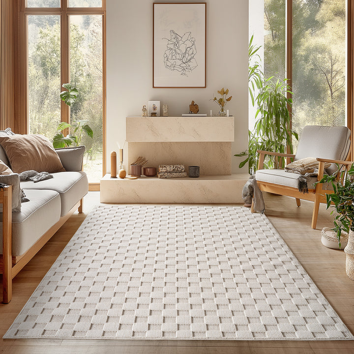 SIMPEX Teppich Karo Design Bouclé Schlingenflor Weich Schlafzimmer Wohnzimmer