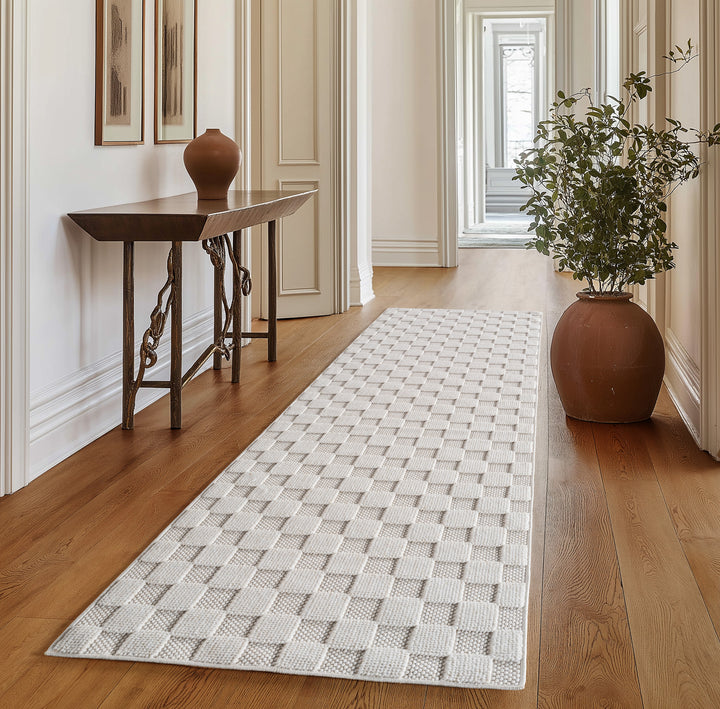 SIMPEX Teppich Karo Design Bouclé Schlingenflor Weich Schlafzimmer Wohnzimmer