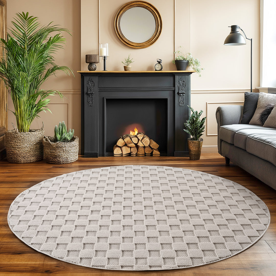 SIMPEX Teppich Karo Design Bouclé Schlingenflor Weich Schlafzimmer Wohnzimmer