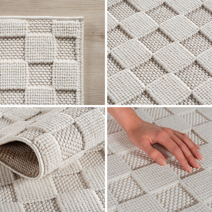 SIMPEX Teppich Karo Design Bouclé Schlingenflor Weich Schlafzimmer Wohnzimmer